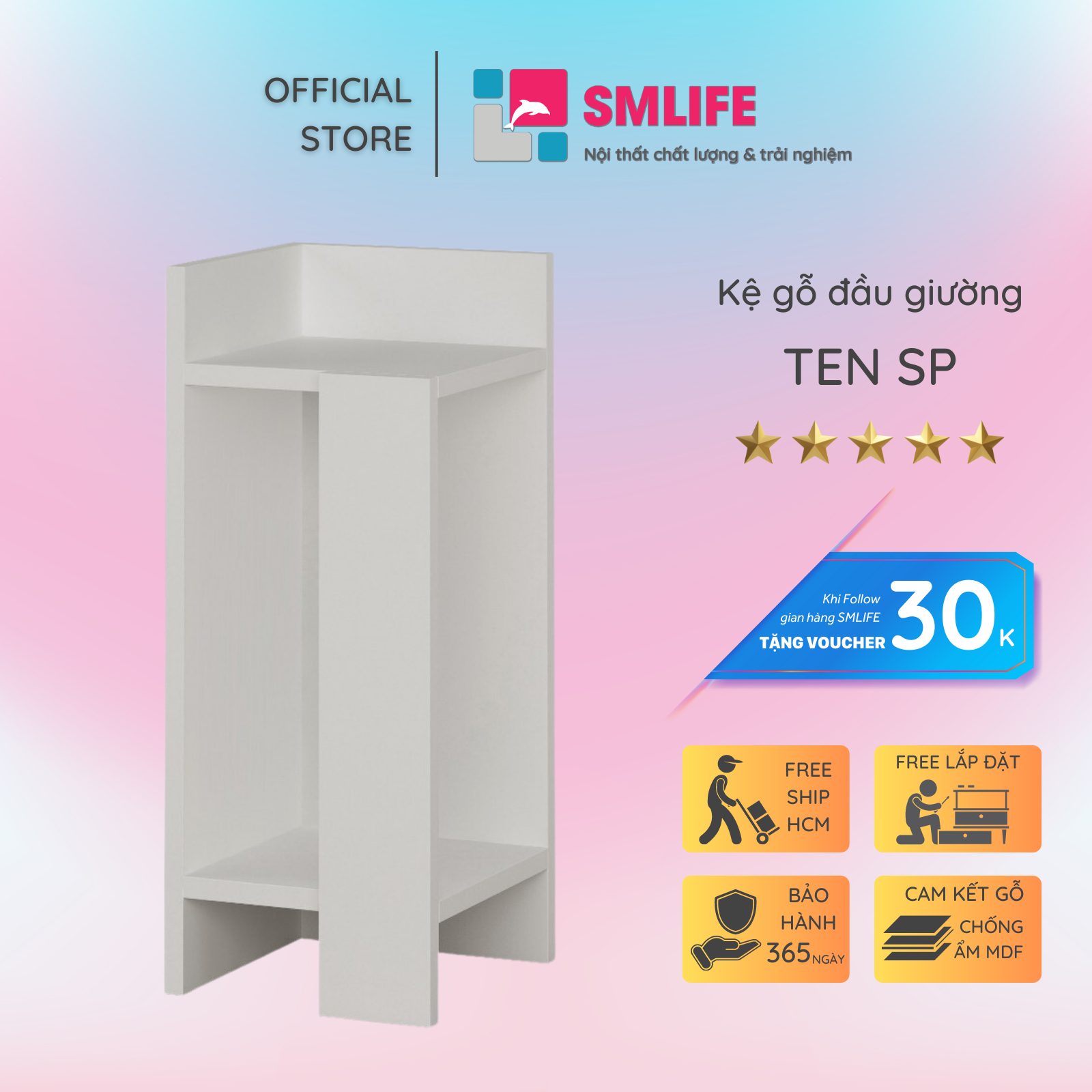 Tủ gỗ đầu giường hiện đại SMLIFE Nassau – Cạnh phải  | Gỗ MDF dày 17mm chống ẩm | D25xR27.7xC60cm - Màu Sồi - Đen