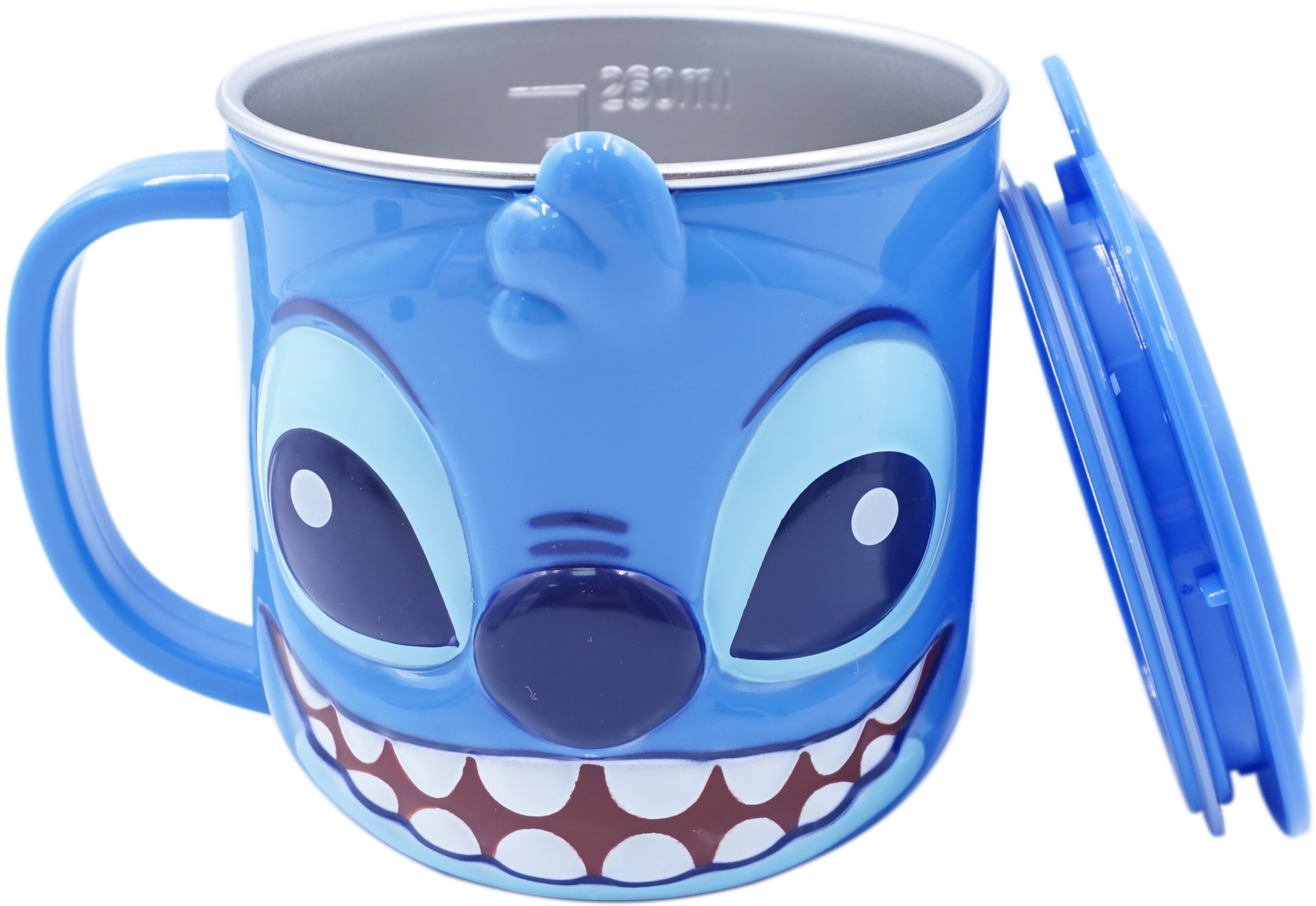 Ly cốc giữ nhiệt Disney hình Stitch 3D có nắp và quai cầm cho bé - 260ml