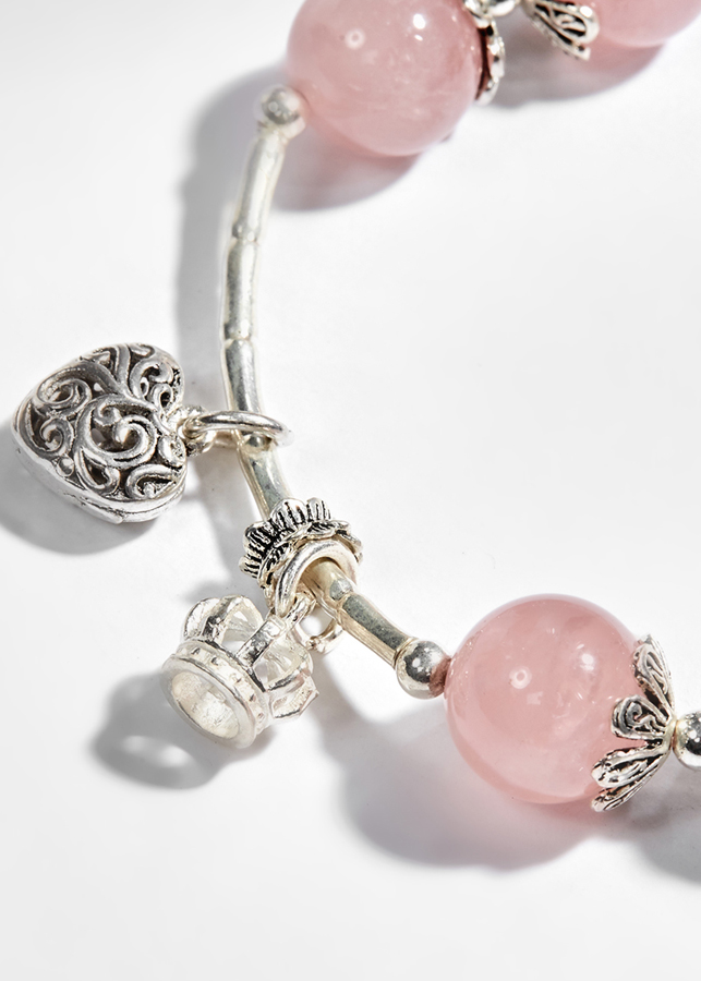 Vòng tay thạch anh hồng phối charm hồ ly bạc Ngọc Quý Gemstones