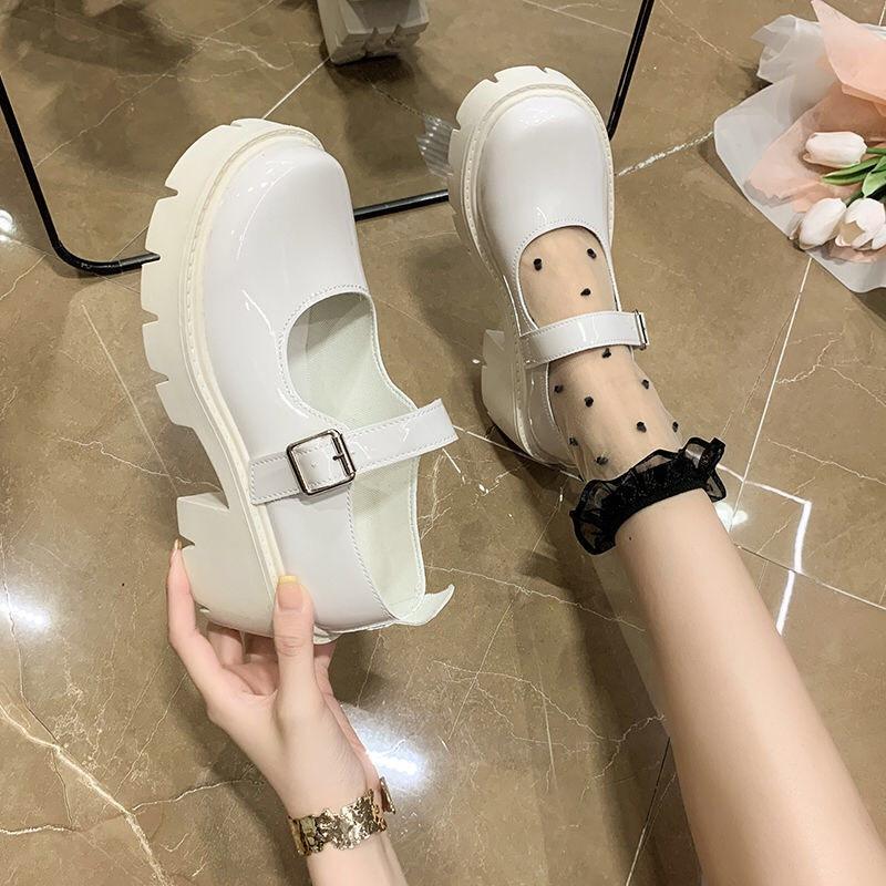 Giày búp bê nữ Lolita đế cao 5cm FAROSA Giày nữ Oxford chất da bóng khóa cài cực hót - D30