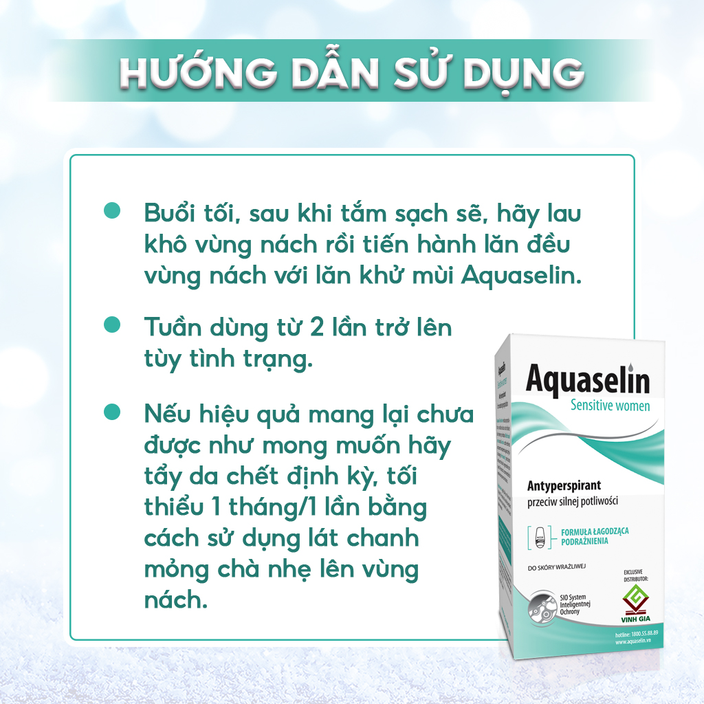 Combo 2 Lăn Khử Mùi AQUASELIN Sensitive Women Không Gây Thâm Nách, Ố Vàng Áo - 50ml