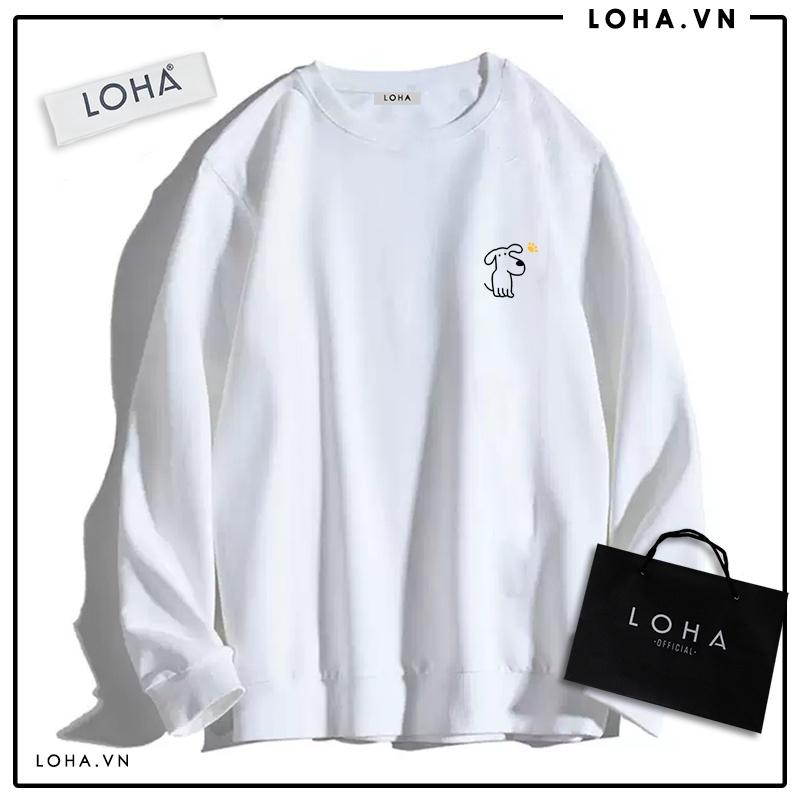 Áo Sweater in Hình chú Cún Đáng Yêu Oversize Basic áo nỉ Nhật cao cấp dài tay Unisex LOHA