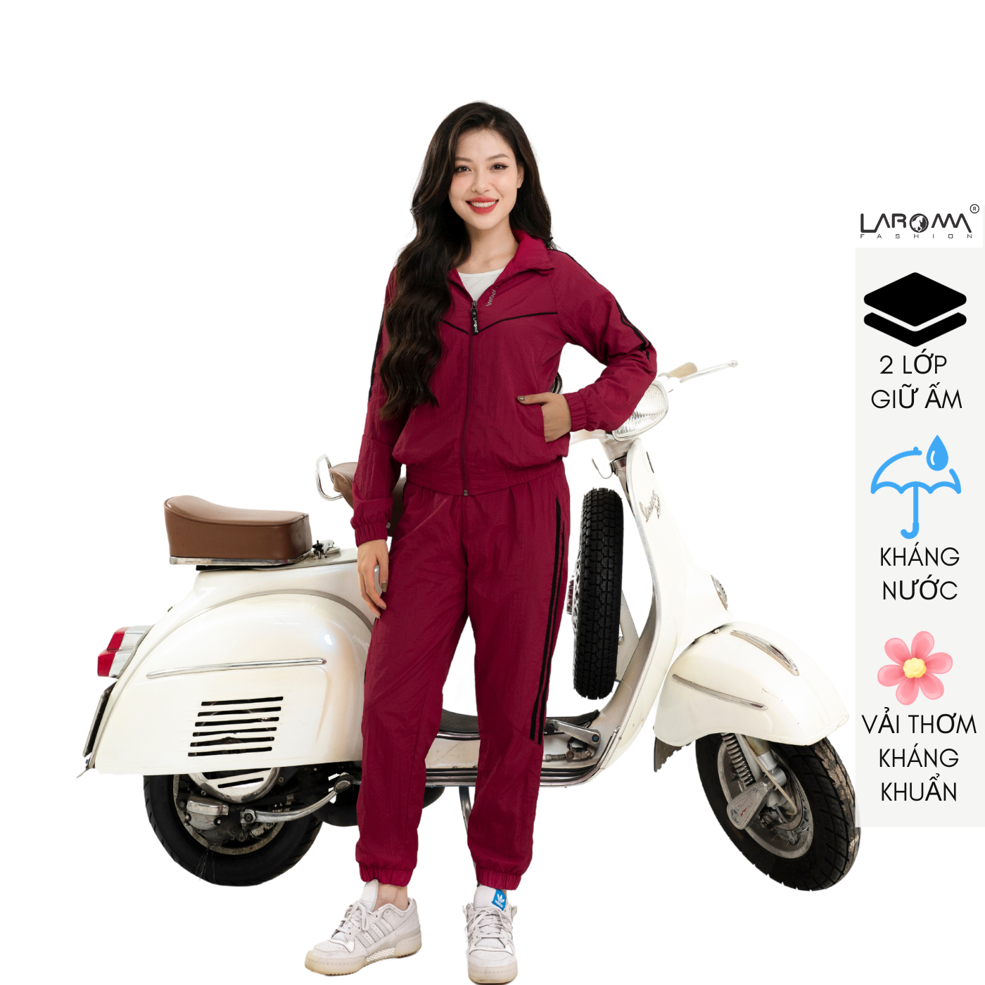 Bộ Quần Áo Gió Nữ Laroma | Sọc Đơn - Giữ Ấm - Chống Nước - Bền Bỉ