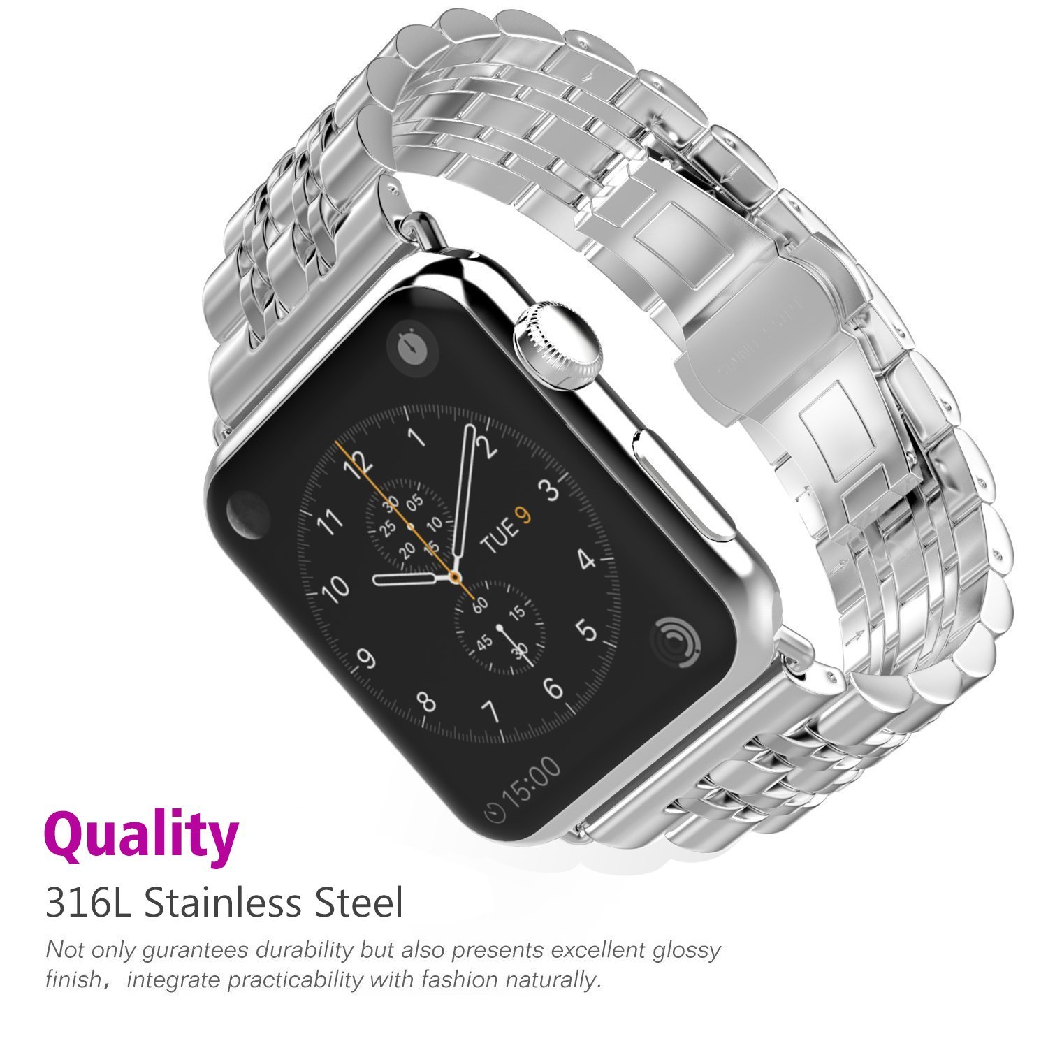 Dây đồng hồ dành cho Apple Watch, Dây mắt xích viền thép không gỉ cho Apple Watch