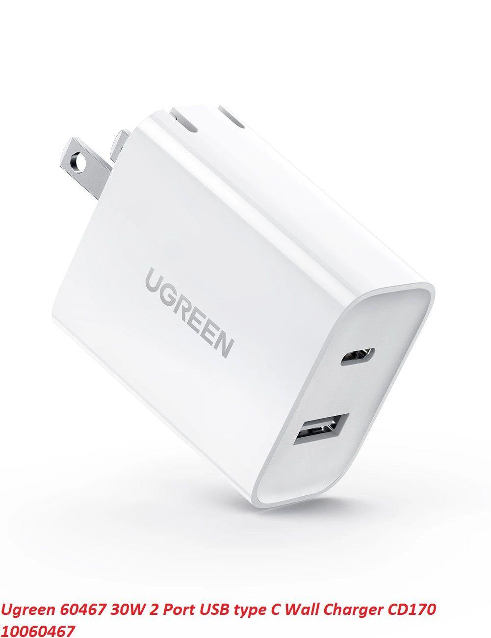 Ugreen UG60467CD170TK 30W bộ sạc 2 cổng sạc USB type C và A màu trắng - HÀNG CHÍNH HÃNG