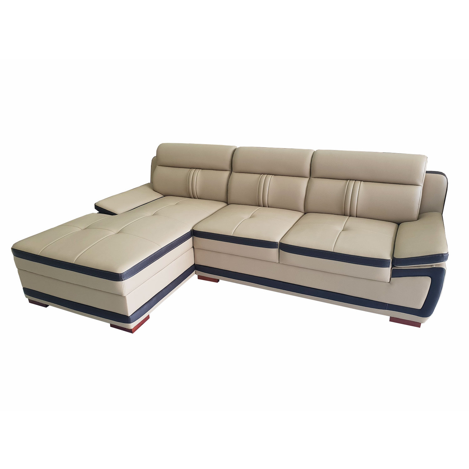 Ghế Sofa Góc L Phối Viền Trẻ Trung_Màu Kem Viền Nâu_Size 2500 x 1600