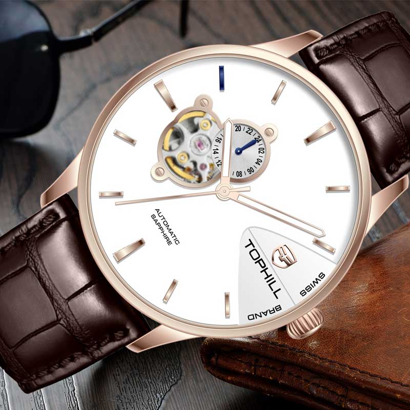 ĐỒNG HỒ TOPHILL TW083G.PZ3258 Dây da và vỏ thép 316L, máy automatic, kính sapphire