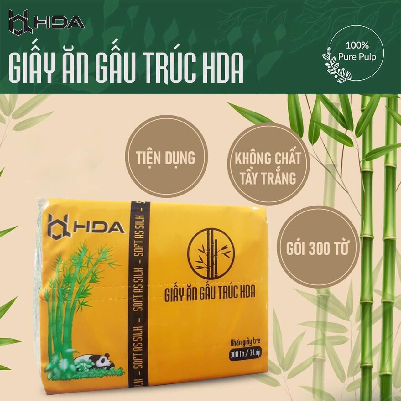 THÙNG 30 GÓI GIẤY ĂN GẤU TRÚC HDA CAO CẤP AN TOÀN CHO SỨC KHỎE