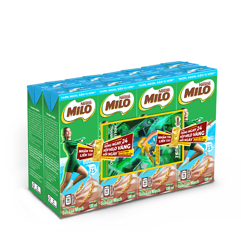 [Tặng túi chần bông] Thùng 48 hộp sữa lúa mạch Nestlé MILO Ít đường 180ml