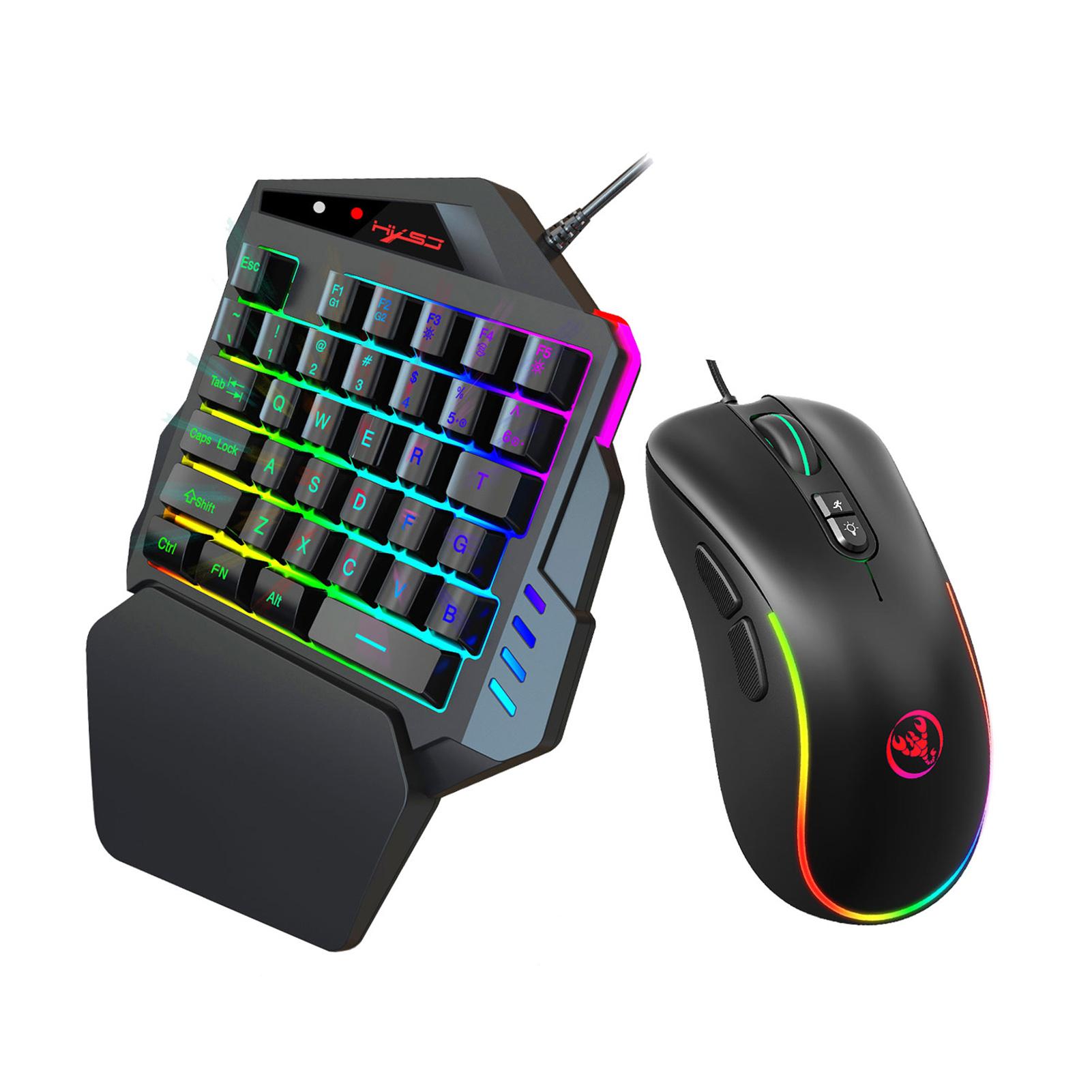 HXSJ J300+V500 Keyboard and Mouse Combo RGB Lighting Programmable Gaming Mouse+One-handed Game Keyboard