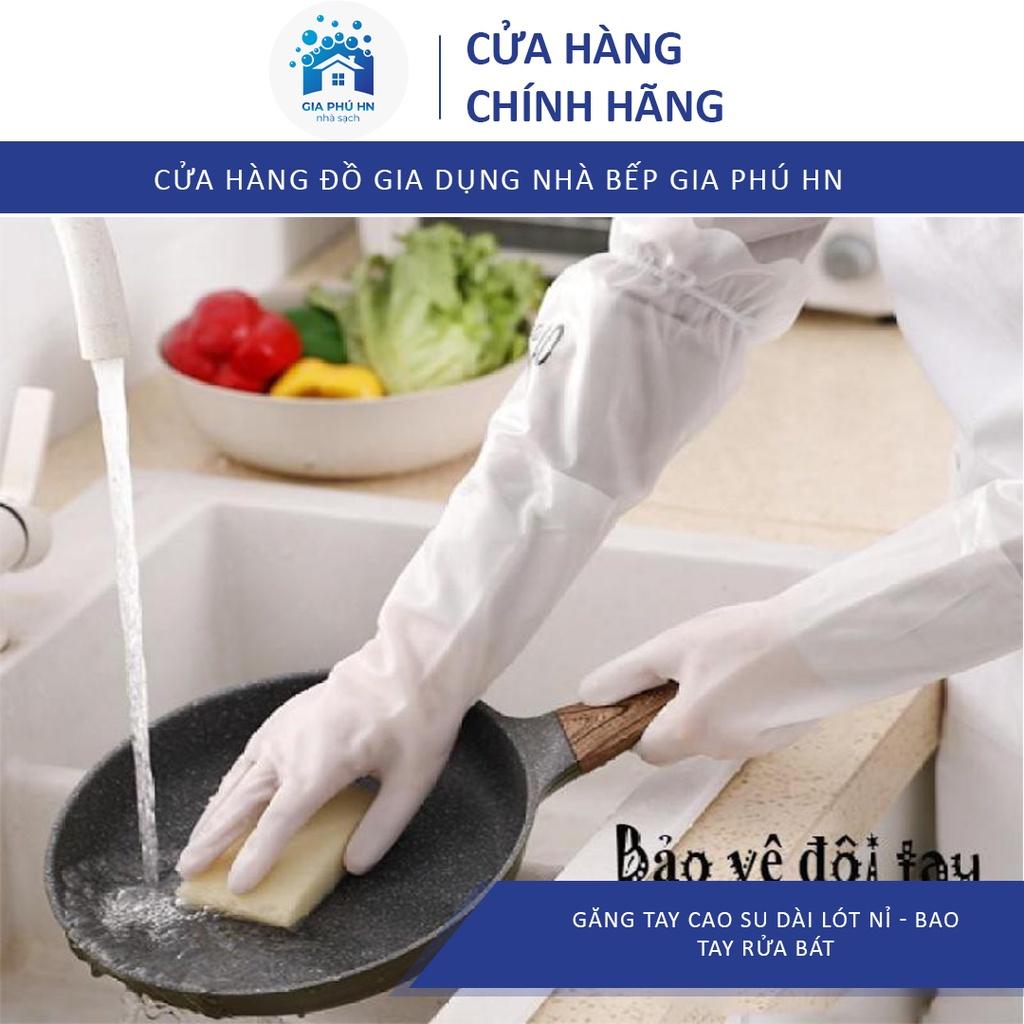 Găng Tay Cao Su Dai Lót Nỉ - Bao Tay Rửa Bát, Giặt Quần Áo Loại Dài Bo Chun - Siêu dai, Cảm giác thật