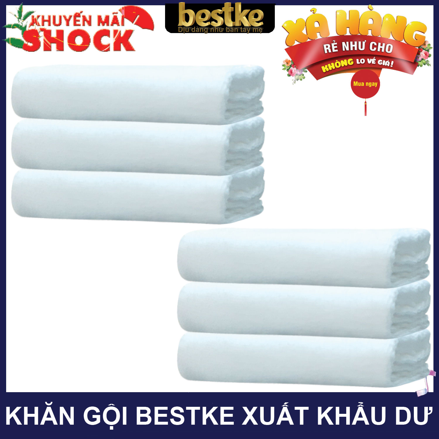 #XẢ HÀNG Combo 6 khăn gội thể thao xuất khẩu Nhật siêu thấm hút, màu trắng hotel 75x30cm