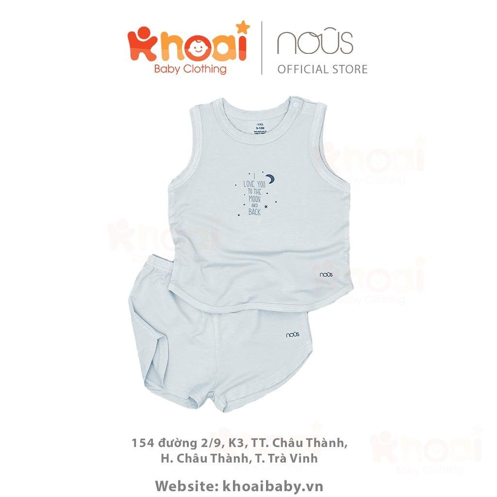 Bộ ba lỗ Nous xanh in chữ và trăng sao - Chất liệu Nu Petit 95% cotton thiên nhiên