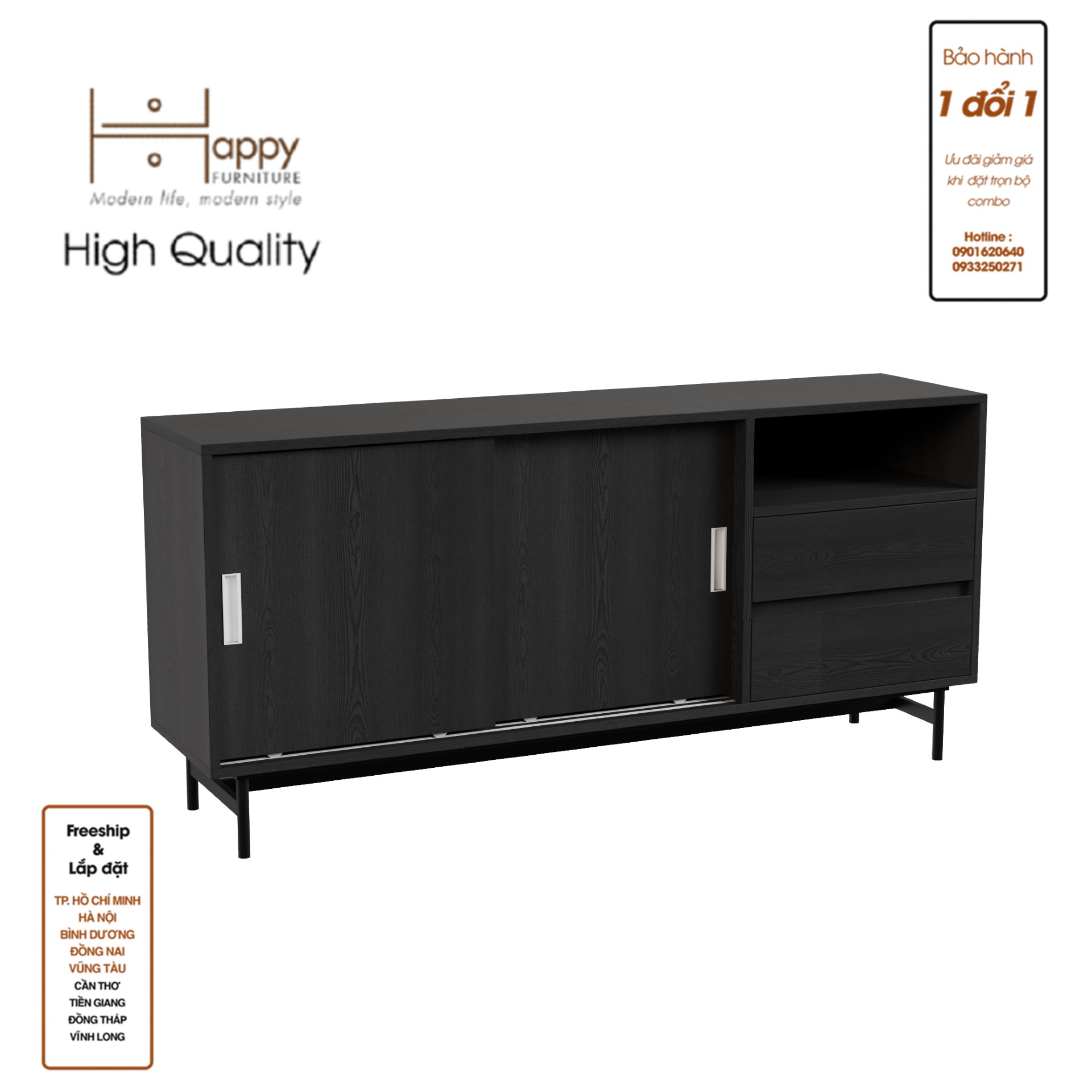 [Happy Home Furniture] LUCA, Tủ lưu trữ 2 ngăn cánh lùa - Chân sắt, 150cm x 36cm x 70cm ( DxRxC), TCL_023