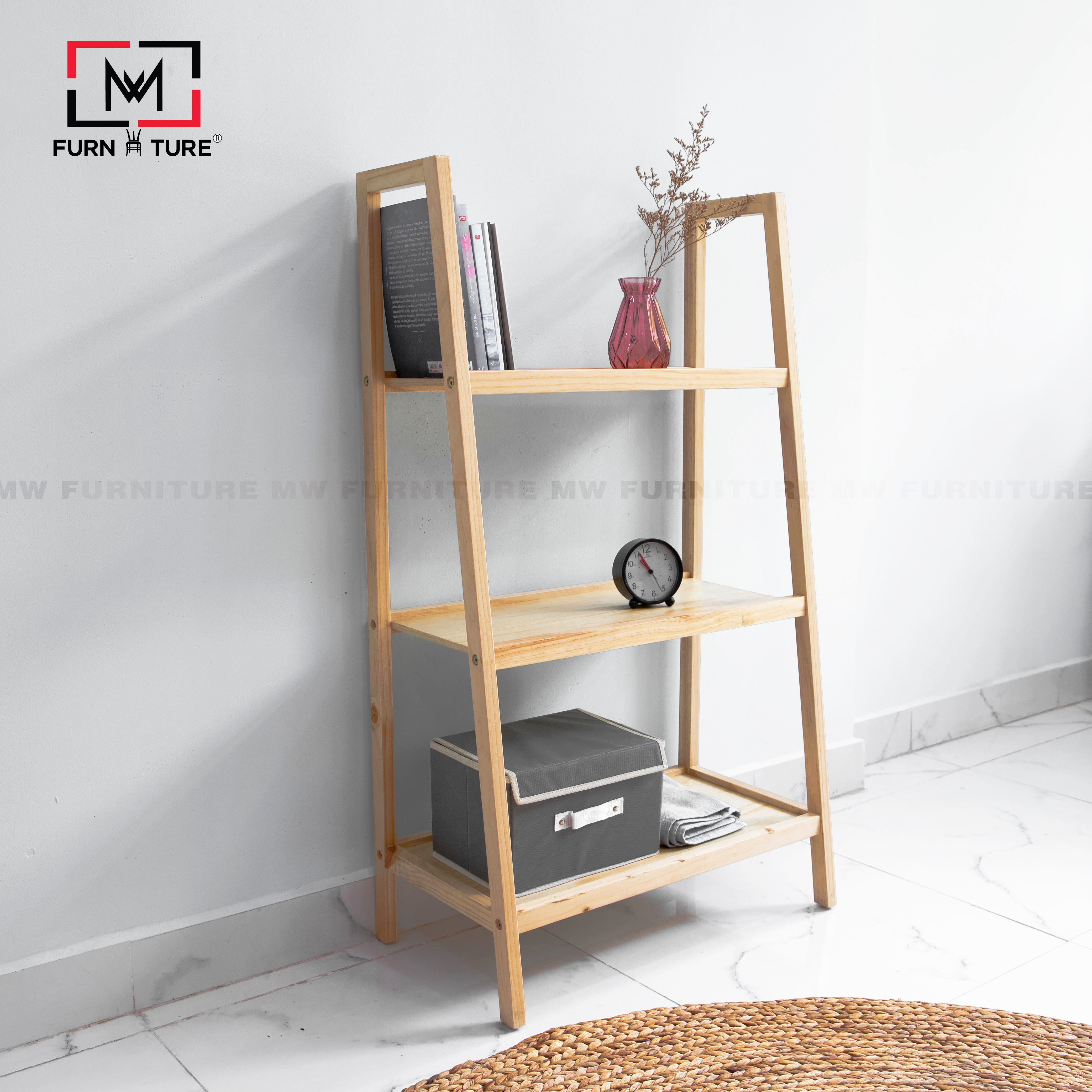 KỆ SÁCH 3 TẦNG MÀU GỖ TỰ NHIÊN SIZE L - A BOOK SHELF 3F NATURAL SIZE L