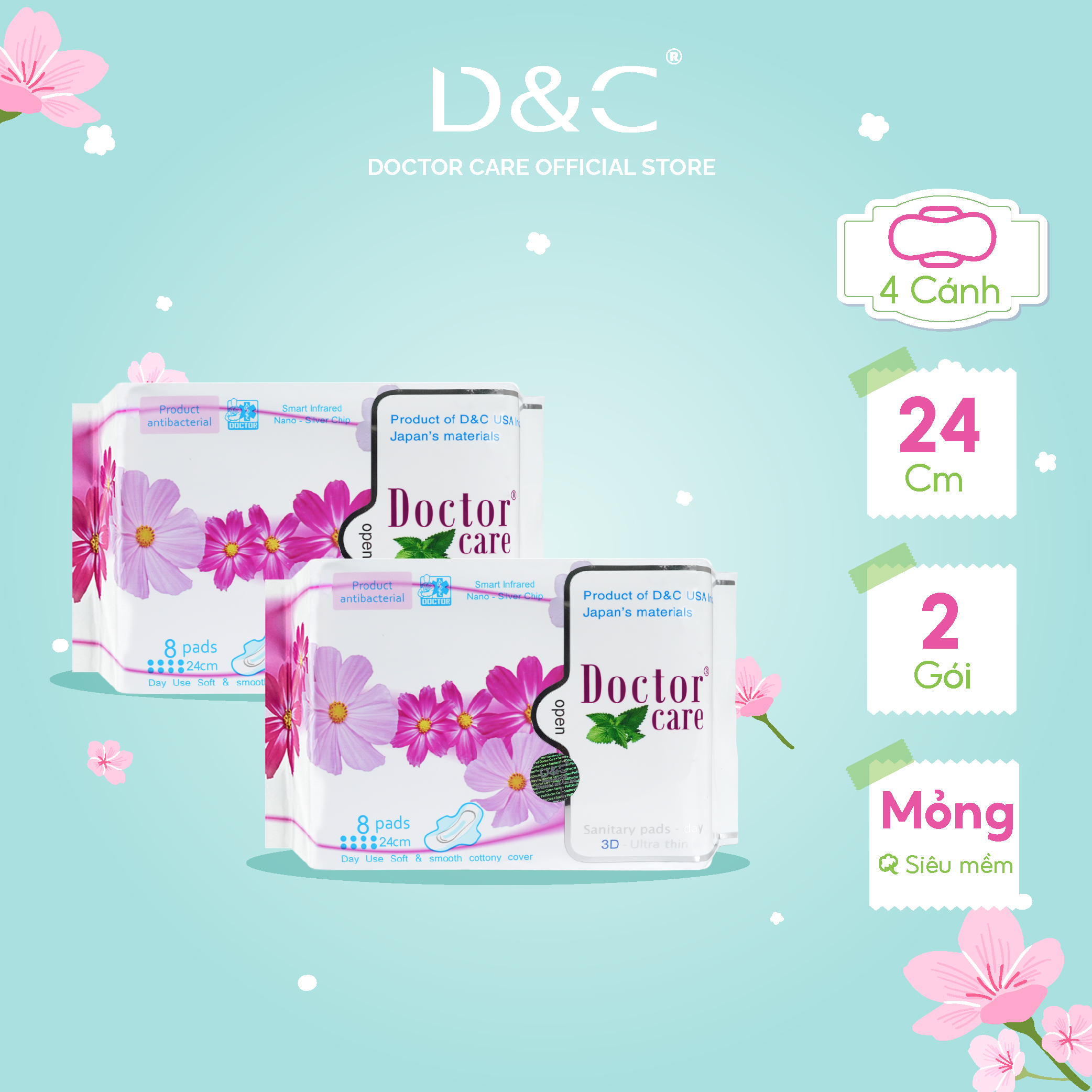 Combo 2 Băng vệ sinh Doctor Care BVS thảo dược ban ngày 24cm siêu khô thoáng cả ngày dài