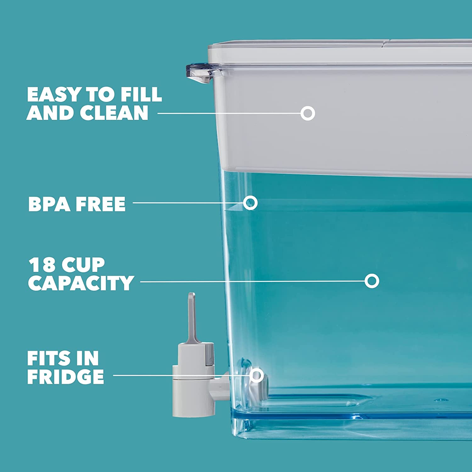 B R I T A Extra Large 18 Cup Filtered Water Dispenser with 1 Standard Filter, Made without BPA, UltraMax, Gray