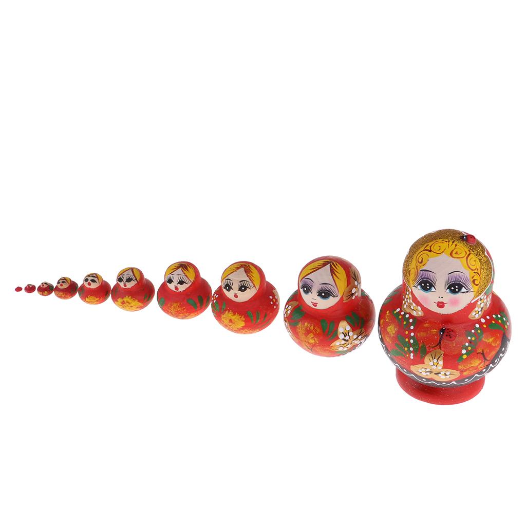 10pcs Red Girl Woman Wooden Russian Matryoshka Nesting Doll Toy - Home Decor