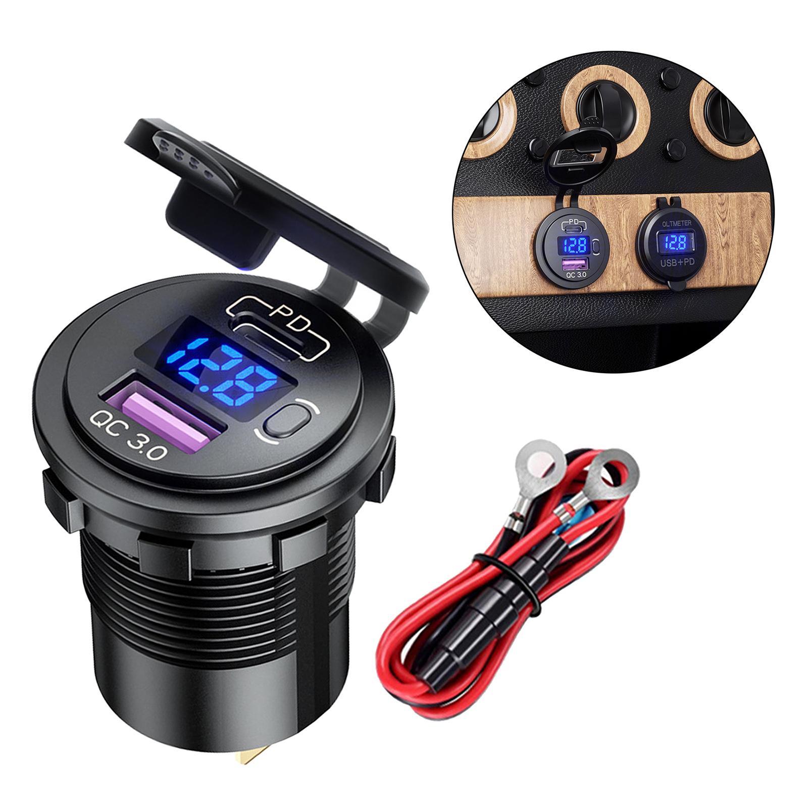 Dual USB Car Charger Quick Charge LED Display Voltage Measure Blue Light