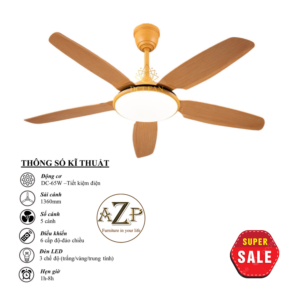 Siêu Sales QUẠT TRẦN AZP- 5 CÁNH NHỰA, CÔNG XUẤT 65W, CÓ REMOTE- Hàng Nhập Khẩu