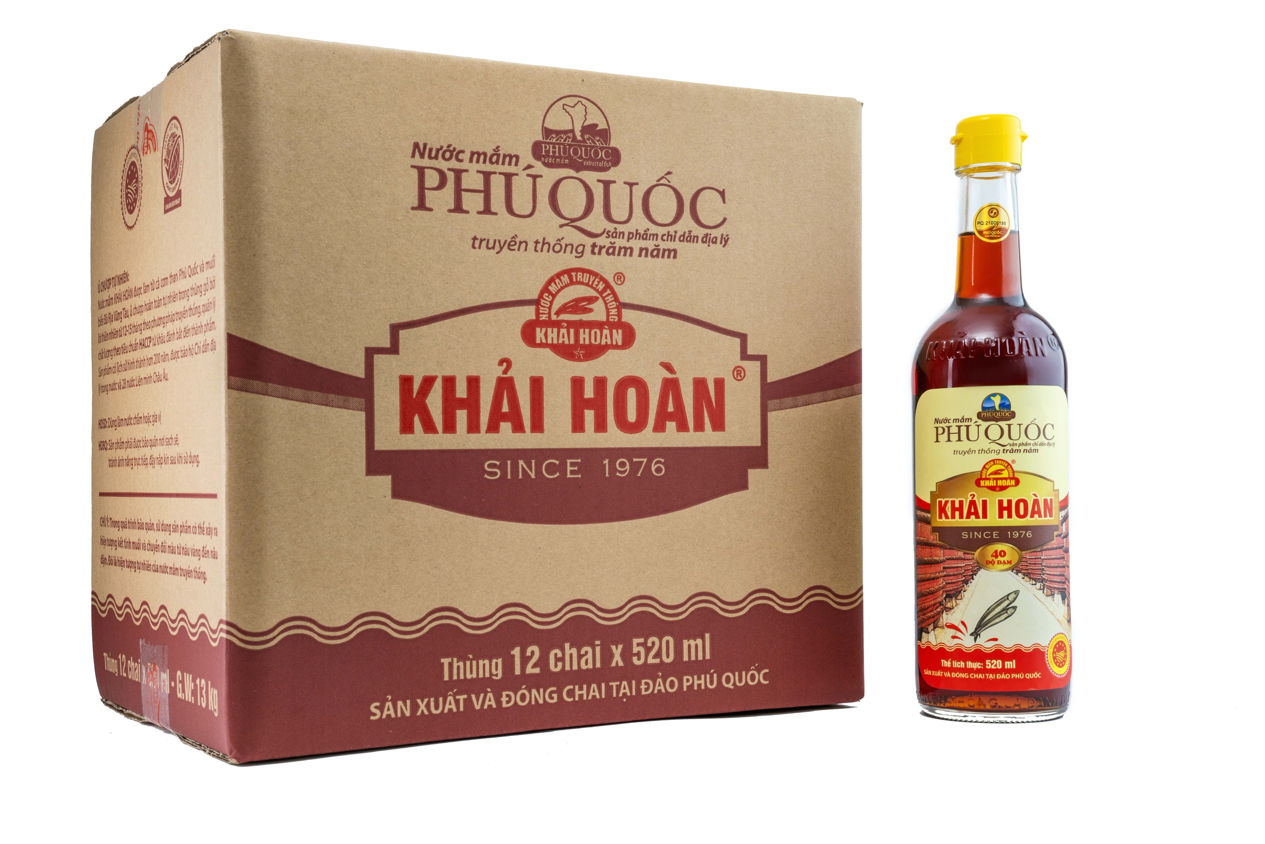 Nước mắm Khải Hoàn Phú Quốc 40 độ đạm 520ml thùng 12 chai