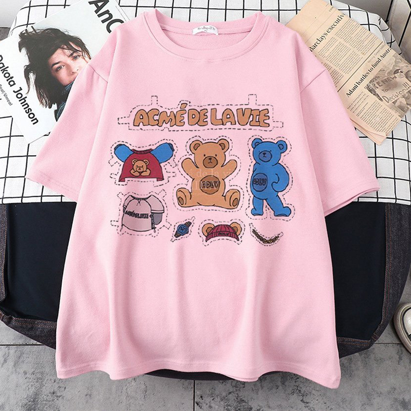 Áo Thun Nữ Tay Lỡ Unisex In Hoạt Hình Gấu ACME DE LA VIE
