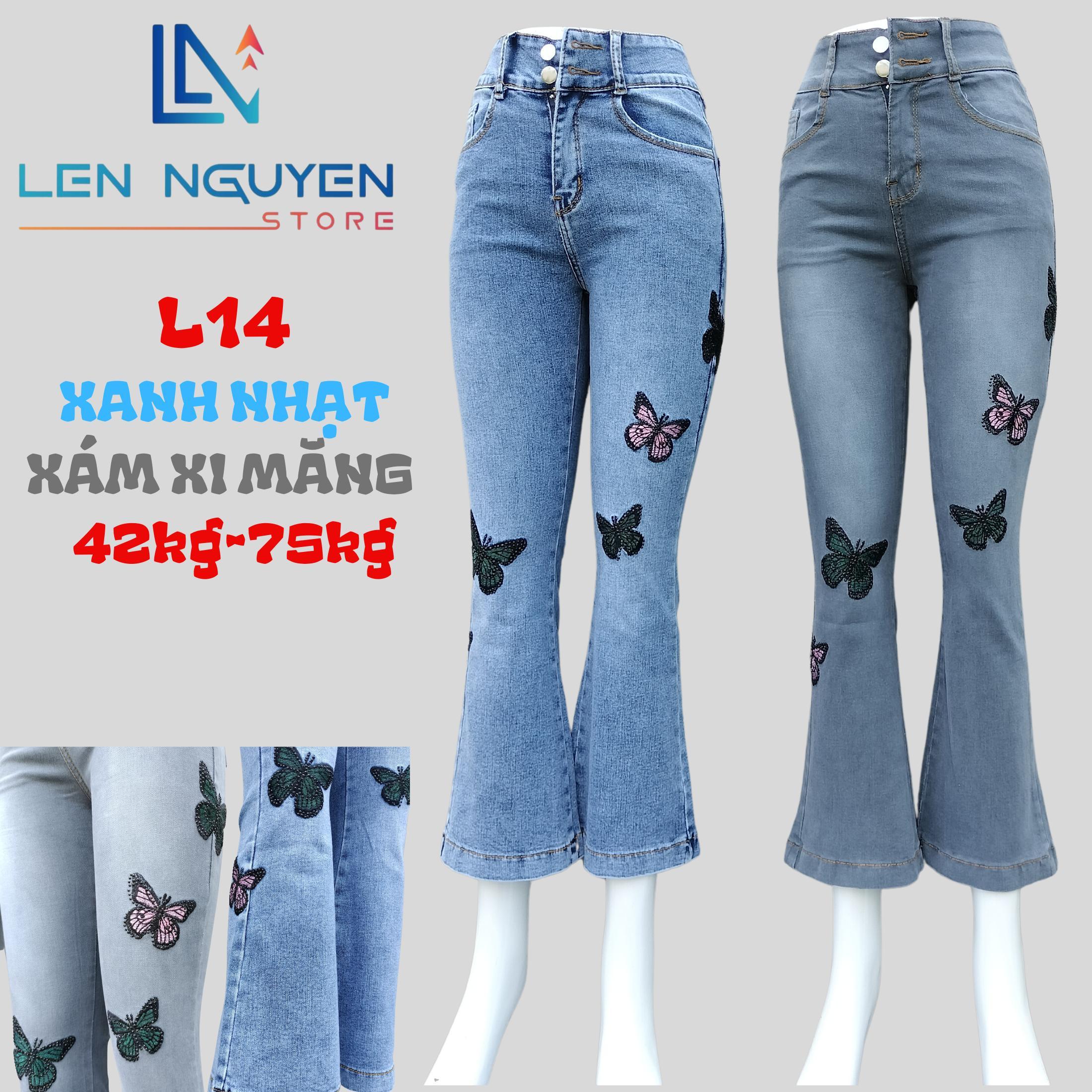 L14_Quần jean nữ, loe, lưng cao, quần bò nữ dáng ôm, quần rin nữ có big size, cho 42kg đến 75kg,LEN  - Xanh Nhạt