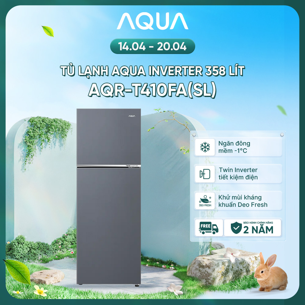 Freeship toàn quốc - Tủ lạnh ngăn đông trên Aqua 358L AQR-T410FA(SL) - Bảo hành 2 năm - Hàng chính hãng