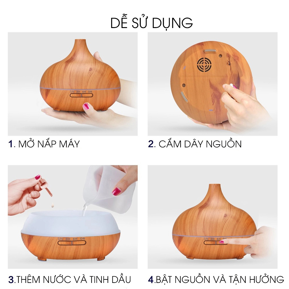 Máy xông tinh dầu cao cấp Thiên Ý giúp khuếch tán, tỏa hương tinh dầu, tạo độ ẩm, xông phòng, tặng kèm điều khiển từ xa và tinh dầu sả chanh Kobi