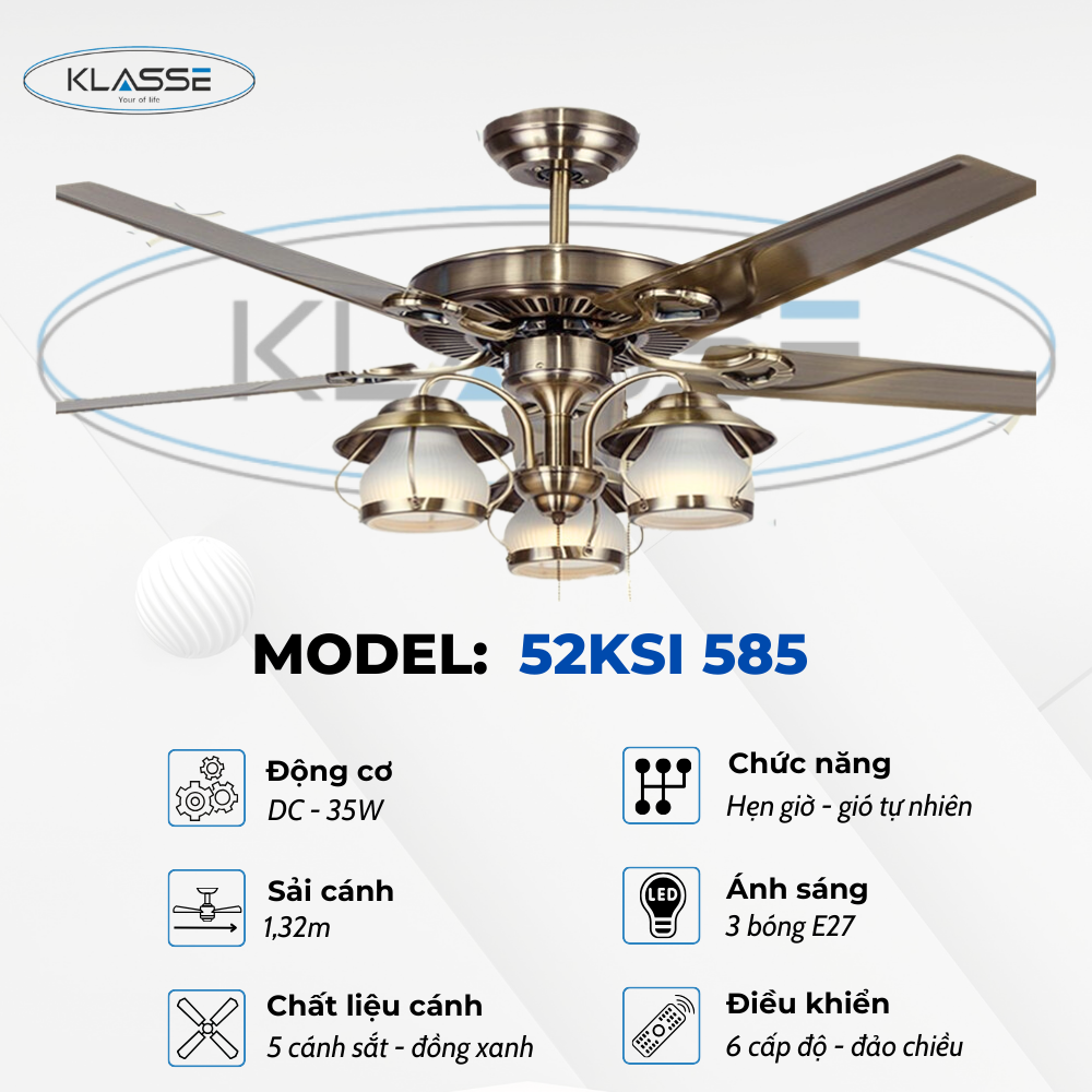 Quạt trần chùm đèn Klasse 52KSI 585 Hàng chính hãng