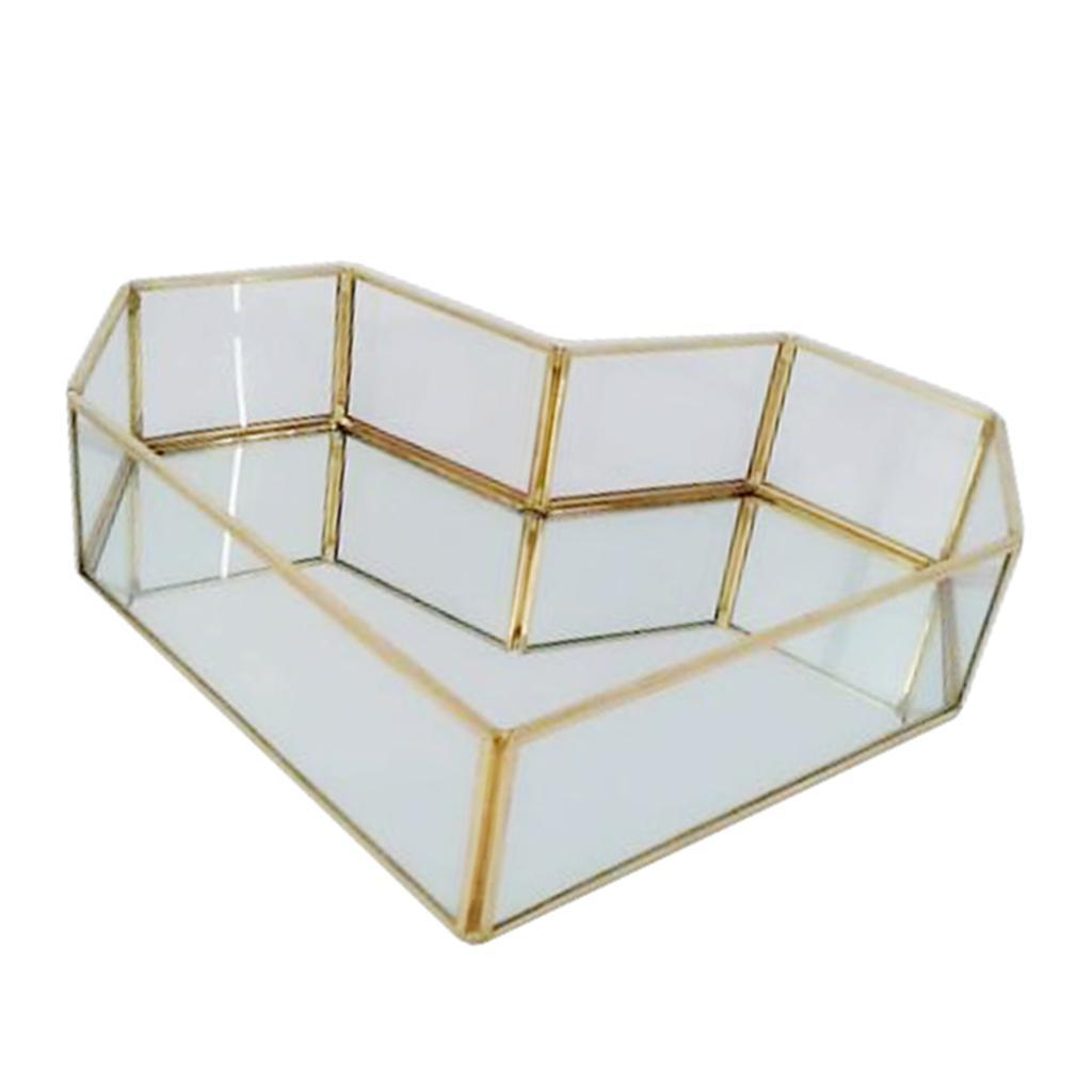 Creative Heart Shape Metal Mirrored Jewelry Tray Dresser Cosmetic Organizer