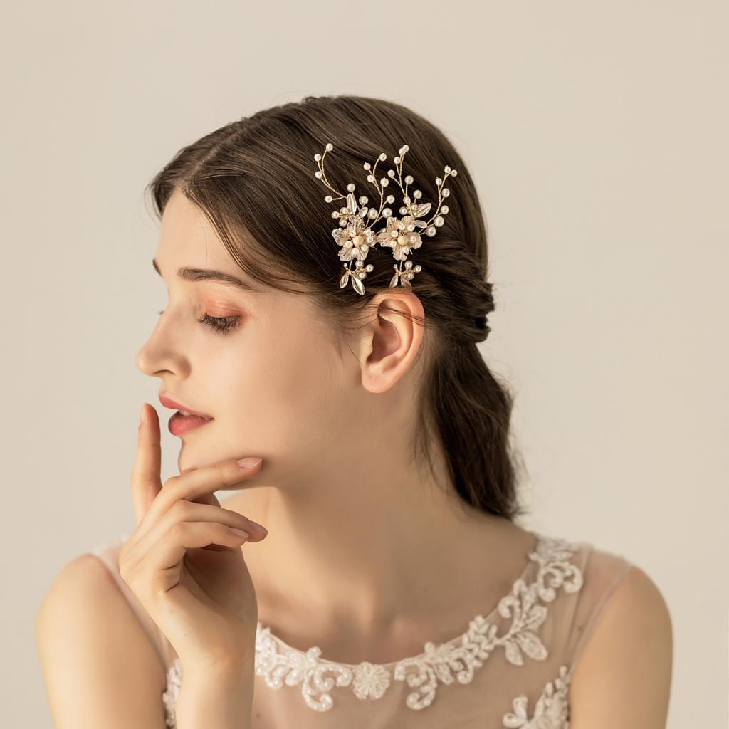 Bride Women Wedding Hair Pin Pearls Flowers Hairclips DIY Hair Accessories