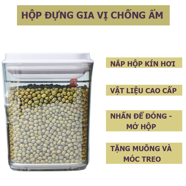 Hũ Lọ Đựng Gia Vị, Nắp Hút Chân Không Chống Ẩm; Nhấn Nút Để Đóng Mở Hiện Đại