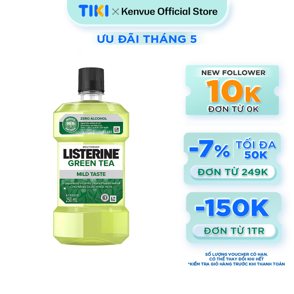 Nước Súc Miệng ngừa sâu răng Listerine natural green tea 250ml - 100953222