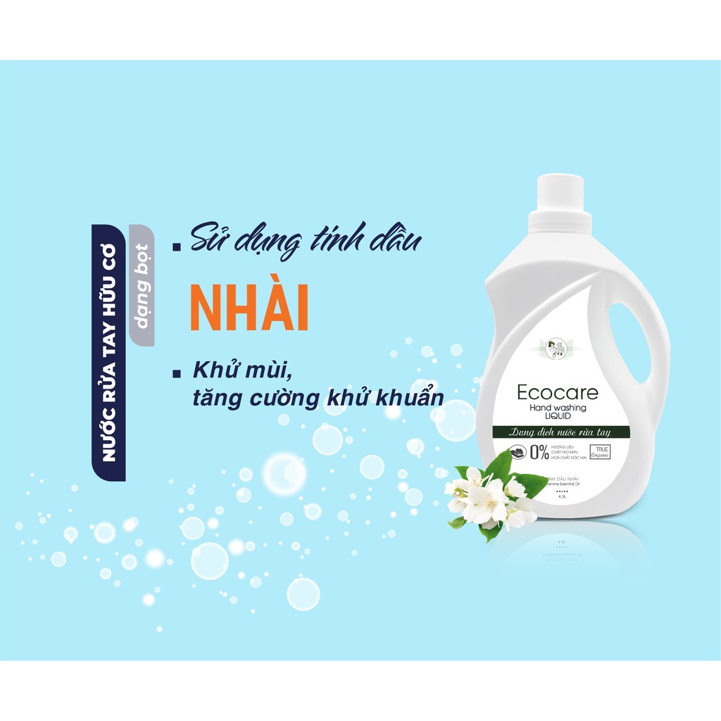 Nước rửa tay hữu cơ diệt khuẩn dạng bọt hương Nhài 1000ml thương hiệu Ecocare ( tặng kèm vỏ tạo bọt)