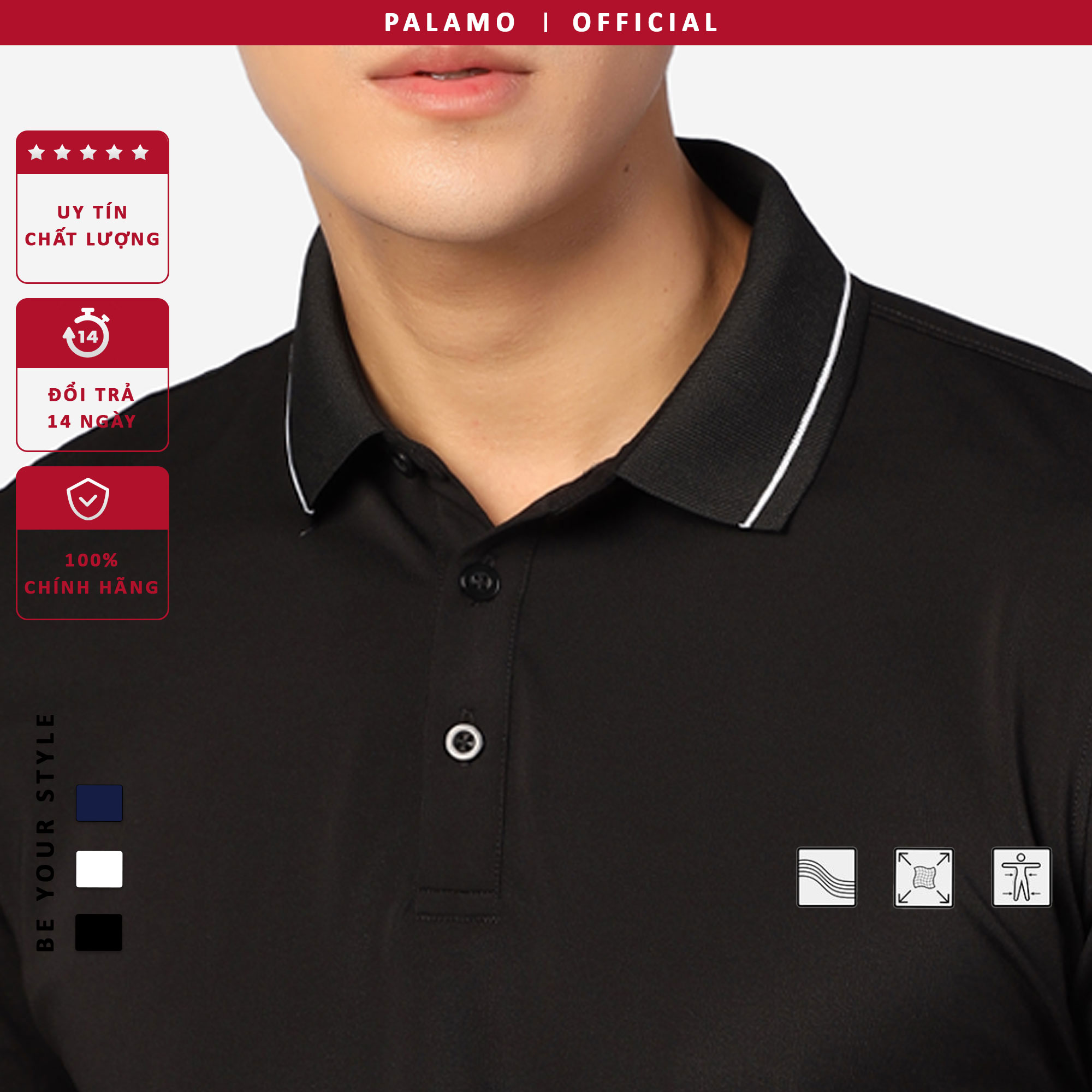 Áo thun polo nam Palamo regular fit classic / coolmax xanh đen