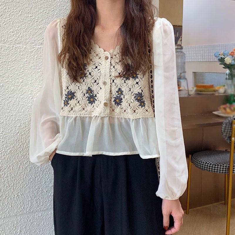 Áo kiểu vải voan tay dài xinh xắn thanh lịch dành cho nữ