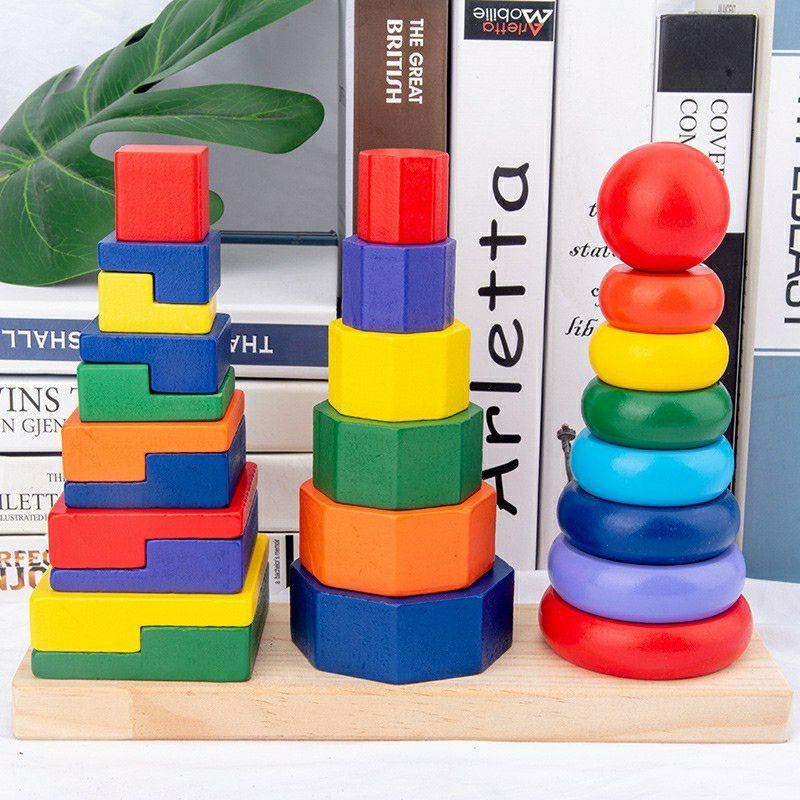 Đồ chơi tháp chồng 3 cọc gỗ Montessori loại to - đồ chơi phát triển trí tuệ