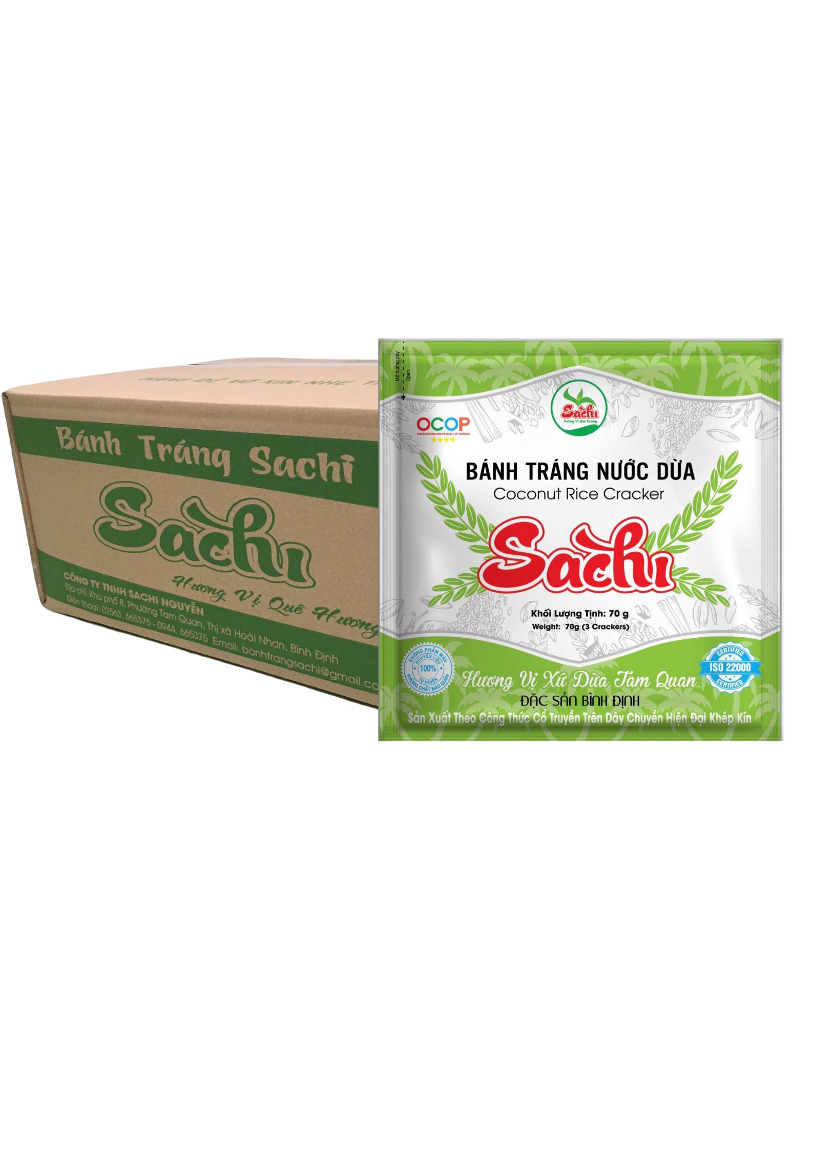 Thùng 50 Gói Loại 70Gram, Bánh Tráng Nước Cốt Dừa Cao Cấp Nướng Sẵn Sachi