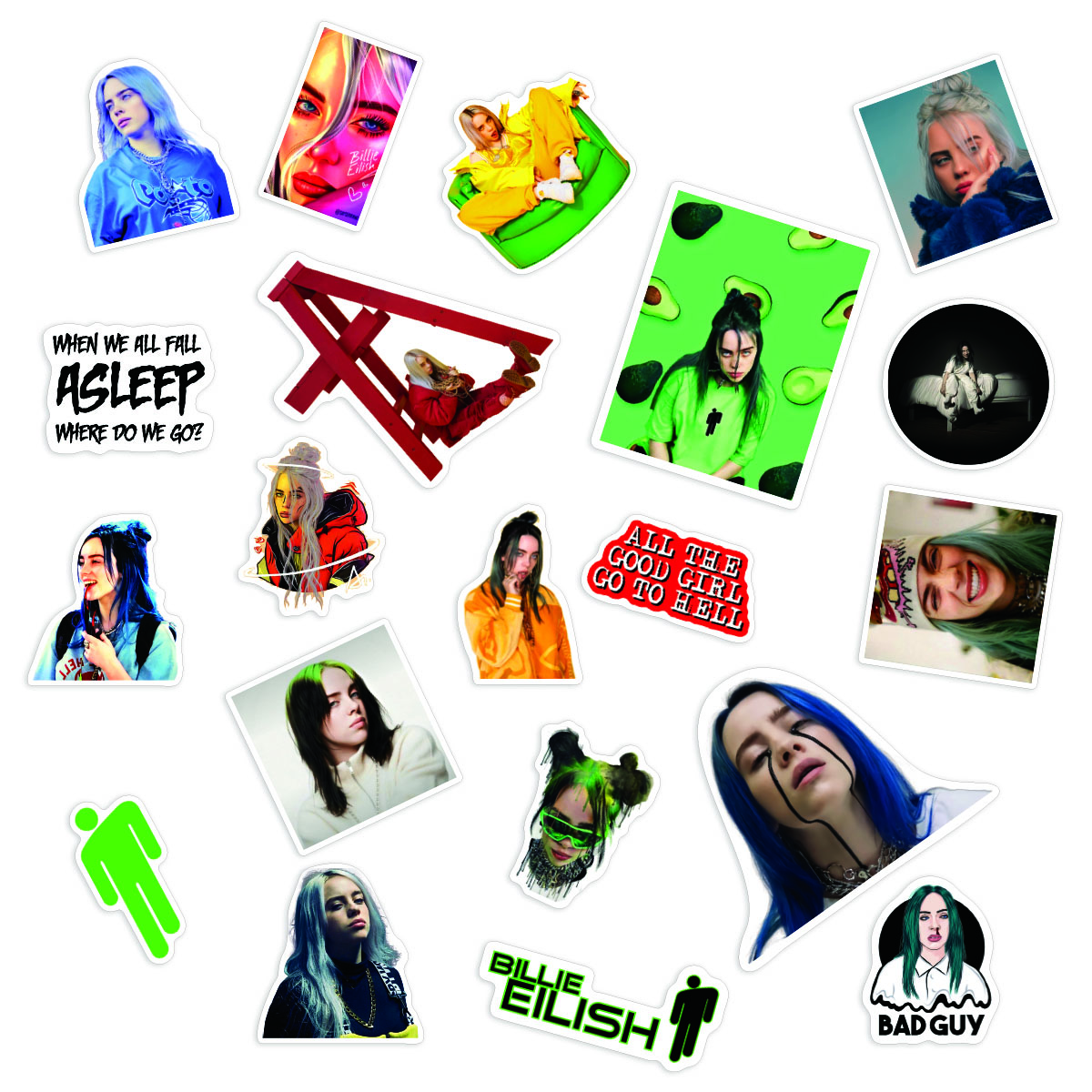 Sticker Billie Eilish Dán Trang Trí - Chất Liệu PVC Cán Màng Chất Lượng Cao Chống Nước, Chống Nắng, Không Bong Tróc Phai Màu