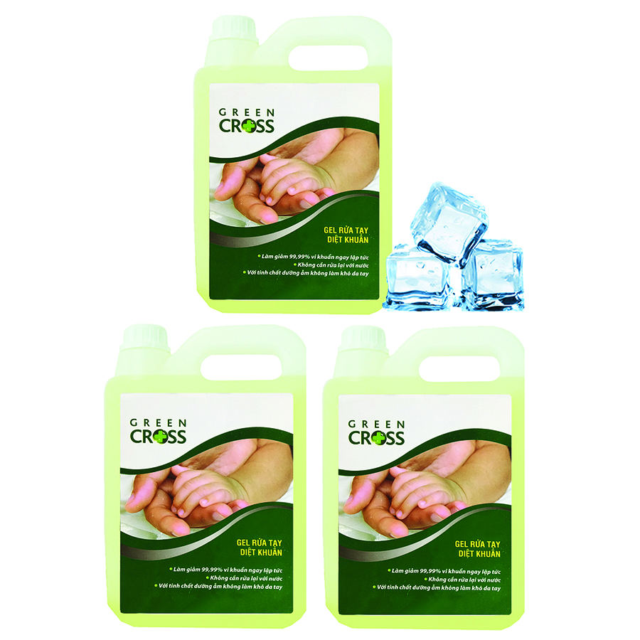 Combo 3 can Gel Rửa Tay Khô Diệt Khuẩn Green Cross Hương Tự Nhiên can 5L + TẶNG 6 chai Nước Xả Vải VEL 800ml Hương Thanh Khiết cho bé