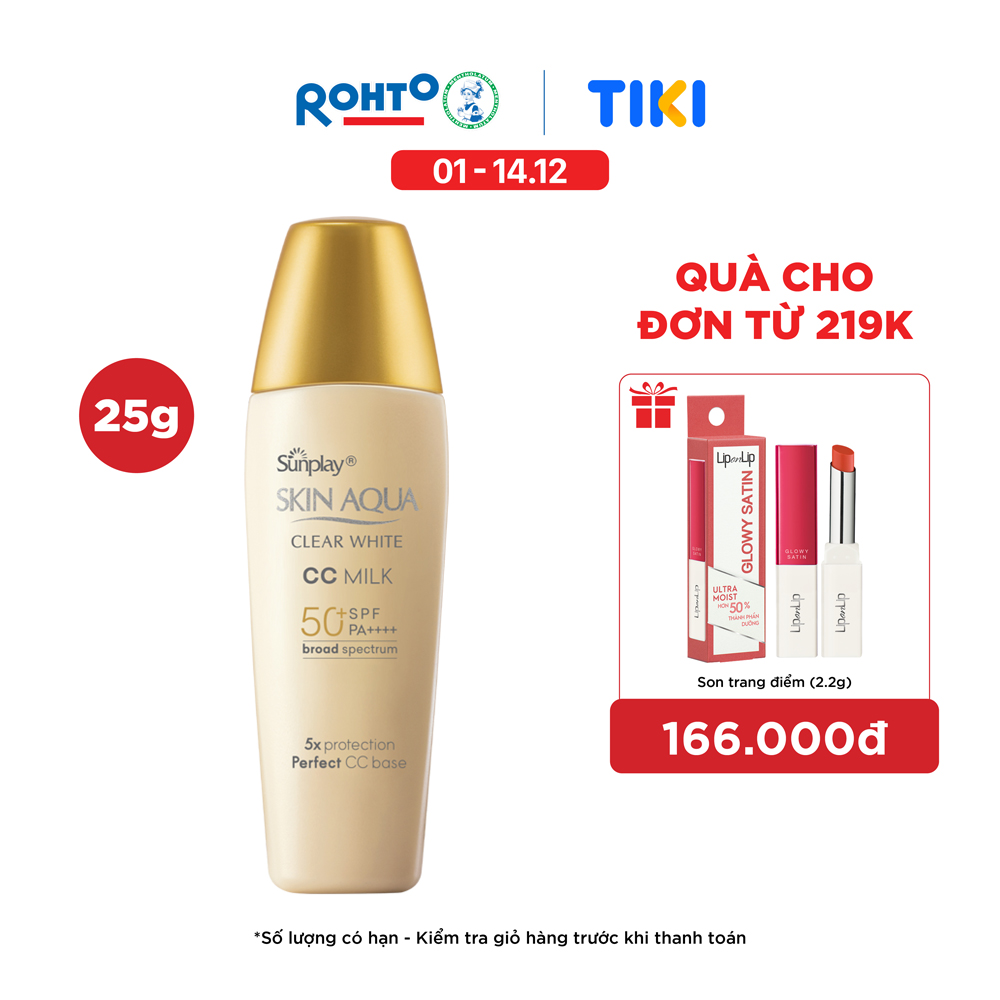 Kem Chống Nắng Skin Aqua Trang Điểm Tạo Nền Trắng Mịn &Amp; Đều Màu Dạng Sữa Sunplay Skin Clear White Cc Milk Spf 50, Pa 25G