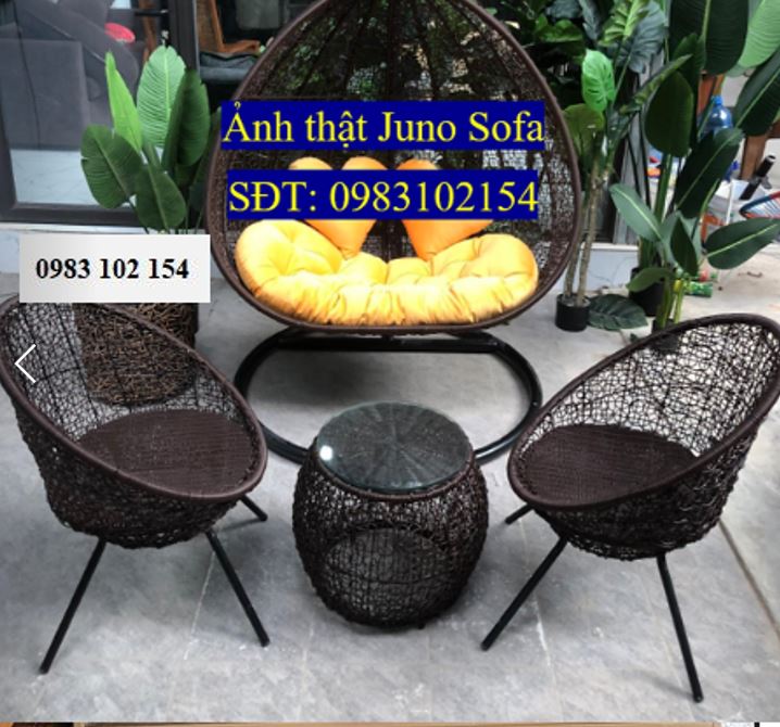 Bộ xích đu đan rối Đen cỡ nhỏ XĐ156 chất liệu khung sắt mây nhựa cao cấp juno sofa