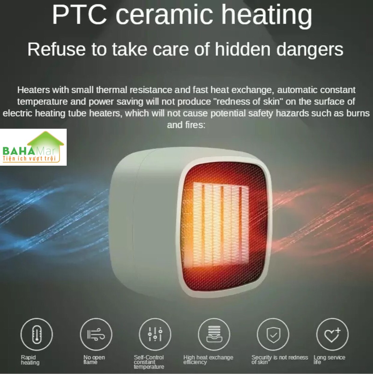MÁY QUẠT SƯỞI PTC ĐỂ BÀN MINI ẤM ÁP MÙA ĐÔNG "BAHAMAR" Ứng dụng: Trong Gia Đình, Phòng Khách, Phòng làm việc, nhà
