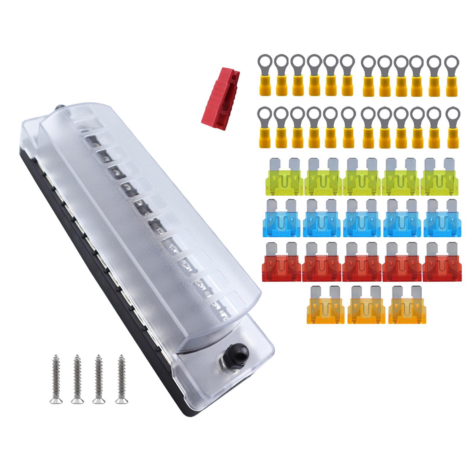12 Way Fuse Block Fuse Holder High Strength Waterproof Standard ,Heat Resistant, PBT Automotive Fuse Box Circuit Holder Panel for Vehicle