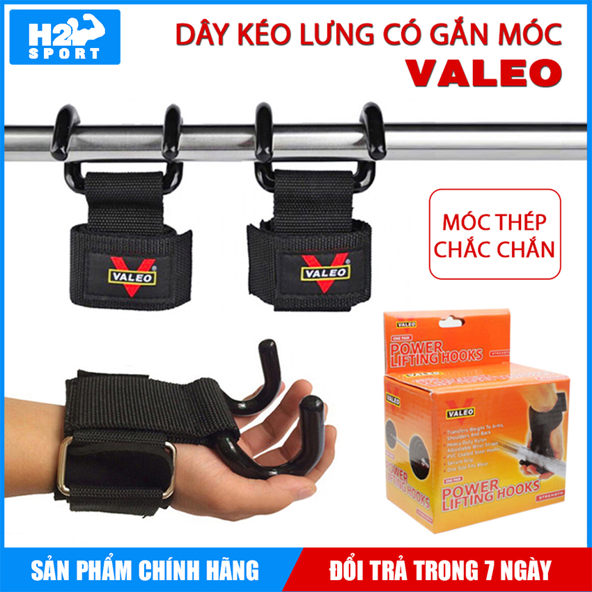 Dây kéo lưng có gắn móc hỗ trợ kéo tạ, kéo xà, deadlift - Lifting Straps - Móc kéo tạ Valeo