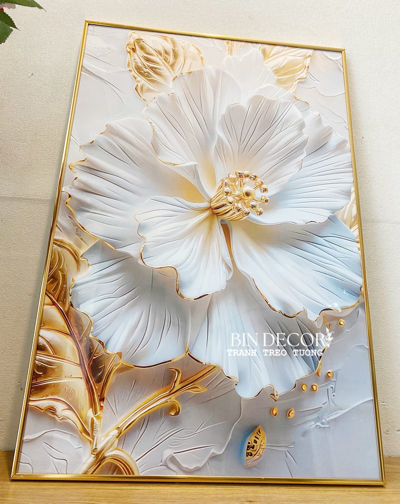 (ẢNH THẬT) Tranh treo tường hoa cánh mỏng trắng vàng trang trí decor kèm đinh