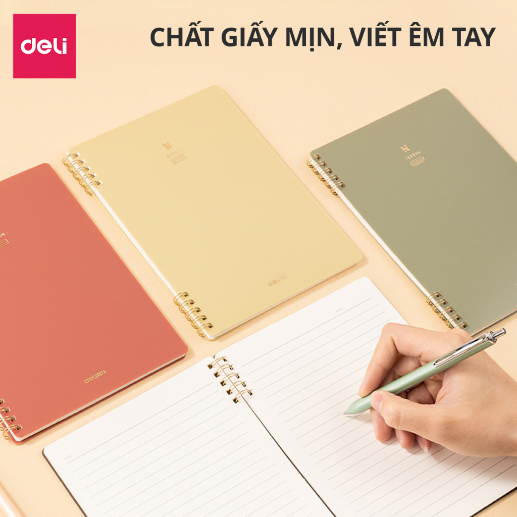 Sổ Lò Xo Gáy Xoắn A5 Kẻ Ngang Deli - 100 Trang Thiết Kế Khuyết Còng, Planner, Tập Vở Học Sinh Sổ Tay Ghi Chép