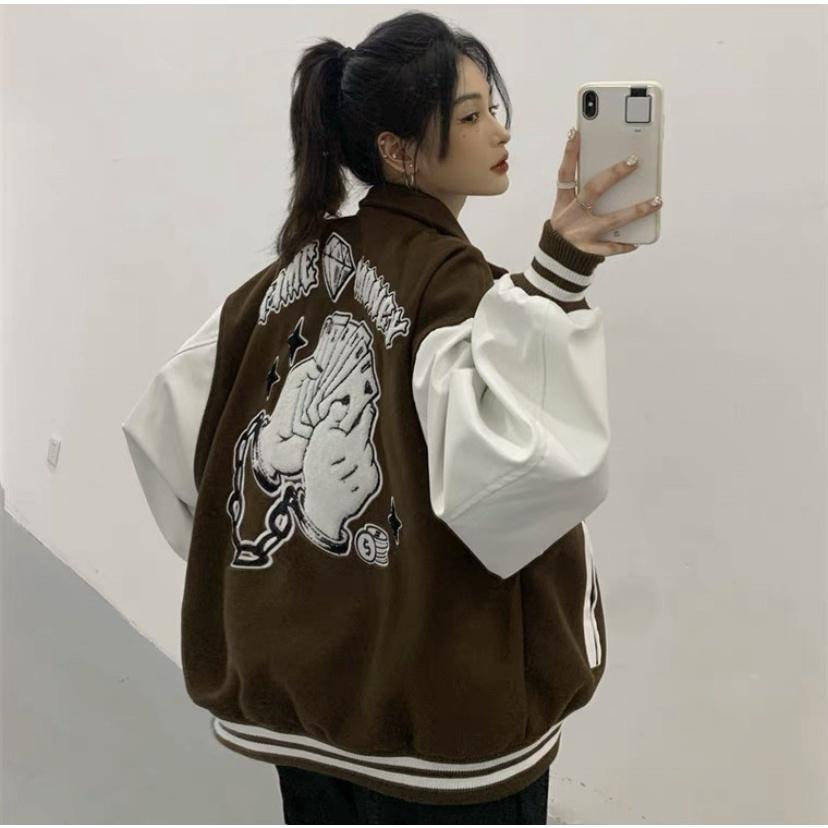 Áo Khoác Bomber Nam Nữ Cổ Bẻ Kiểu Nút Bấm TIME MONEY Hình In Sắc Nét Phong Cách HipHop Hot trend Mới