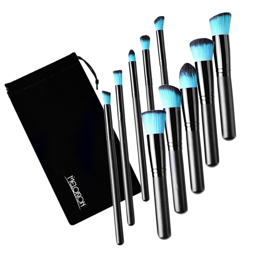 10 Pcs Makeup Brush Set Professional Wood Handle Kabuki Foundation Blending Blush Concealer Eye Face Liquid Powder Cream Cosmetics Lip Brush Tool Brushes Kit with Zipper Bag Black